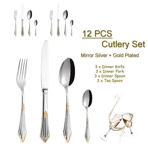 4/8/12/16/20/24/28 PCS Luxury Gold Plated Flatware Set Dishwasher Safe Cutlery Antique Silverware With Hollow Handle Table Knife