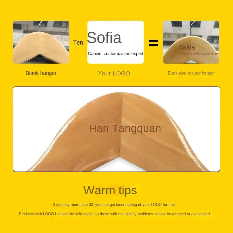 10Pcs/set Adult Extra-Wide Seamless Solid Wood and Metal Hook Wooden Hangers with Notches Non-slip for Clothes Shelf Rack