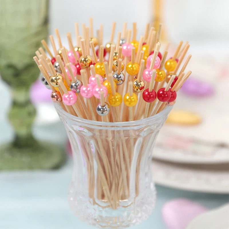 50Pcs Disposable Bamboo Food Fruit Toothpick Cute Bear Flamingo Buffet Cake Dessert Fork Stick for Wedding Birthday Party Decor