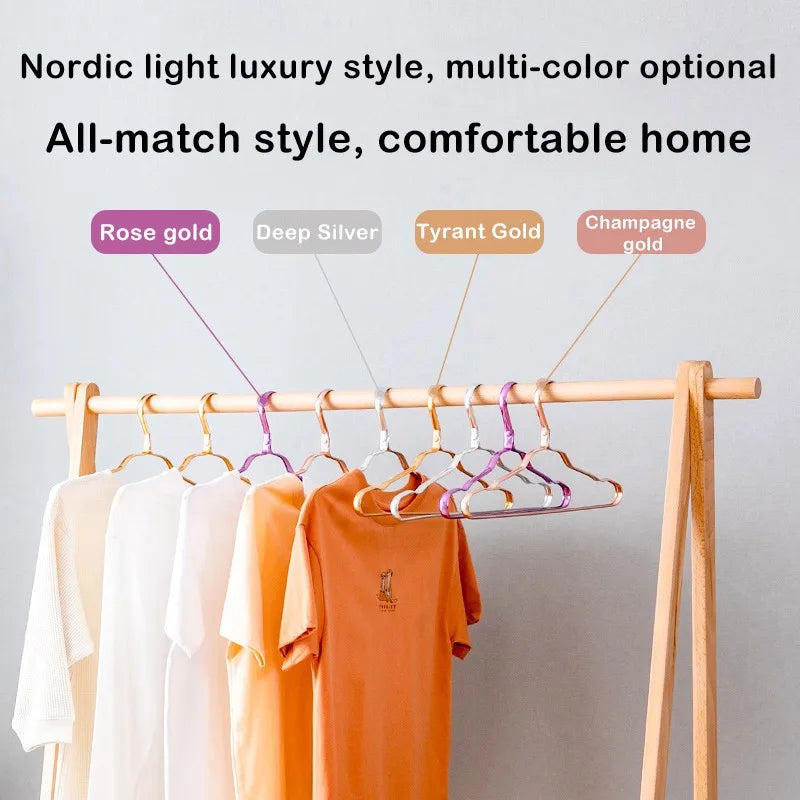 10 Pcs Aluminium Alloy Clothes Hangers Coat Hangers Non-slip Seamless Metal Rack Wardrobe Organizer Closet Clothing Golden Rack