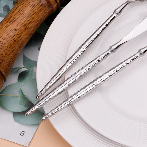 16/20/24Pcs Stainless Steel Tableware Set Gold Cutlery Sliver Knife Fork Spoon Western Hammer Pattern Handle Dinner Set Flatware