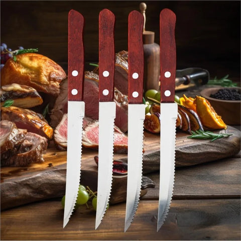 1-20 Pcs Stainless Steel Steak Knife  Wooden Handle Dinner Sharp Steak Knife Knives Set Restaurant Table Knives Dinnerware Set