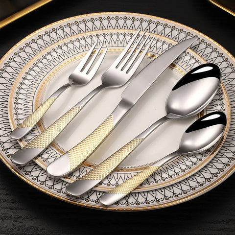 5pcs/set Cutlery Tableware Stainless steel Cutlery Set Luxury Dinnerware Gold Fork Spoon Steak Knife Western Flatware Set