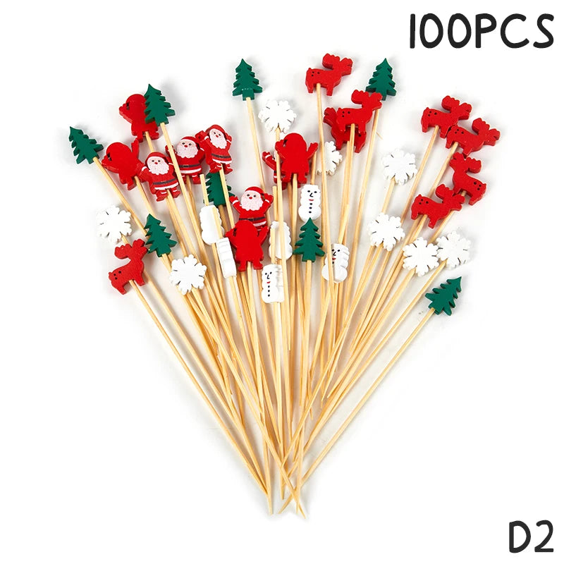 50/100Pcs Disposable Bamboo Skewers Food Cocktail Picks Buffet Fruit Cupcake Fork Sticks Party Table Decoration Supplies