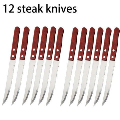 1-20 Pcs Stainless Steel Steak Knife  Wooden Handle Dinner Sharp Steak Knife Knives Set Restaurant Table Knives Dinnerware Set