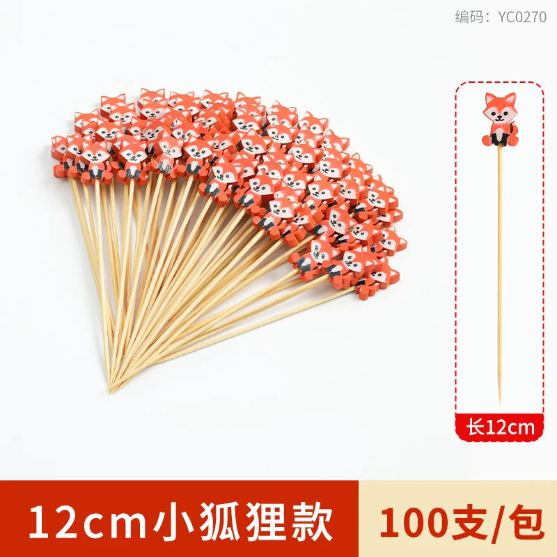 100pcs Creative Disposable Fruit Stick Art Bamboo Stick Fruit Skewer Cocktail Burger Garnish Stick Drink Stirring Stick
