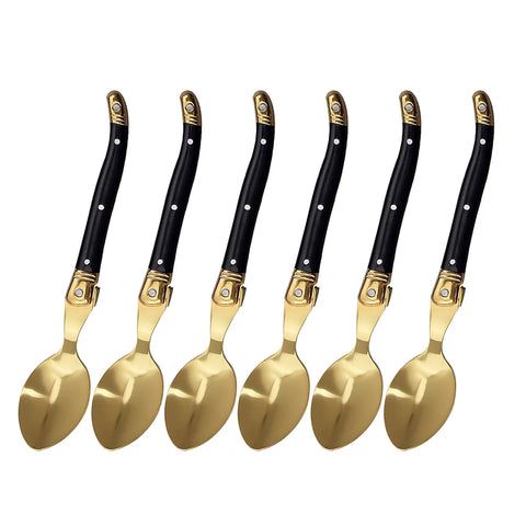 6Pcs Golden Silverware Laguiole Cutlery Set Stainless Steel Luxury Sharp Steak Knives Forks Soup Spoons Teaspoons Set