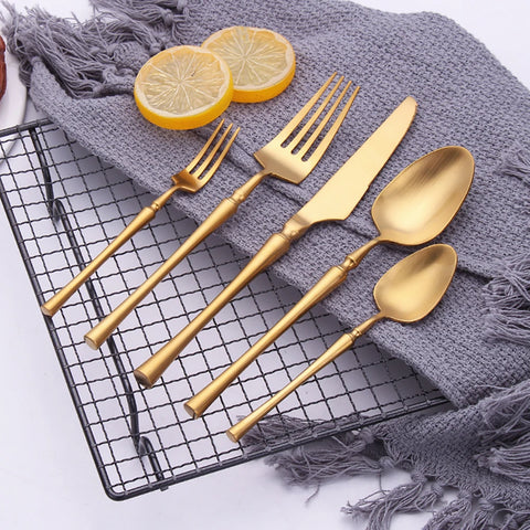 10/15/20/25/30Pcs Gold Tableware Dinnerware Stainless Steel Cutlery Set Sliver Knife Fork Spoon Set Kitchen Utensils Flateware