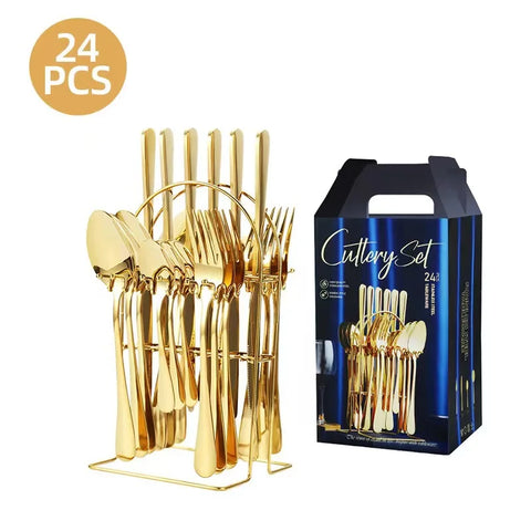 24Pcs tableware set gift box Stainless steel Western steak knife fork spoon tableware kitchen tool set for household commercial