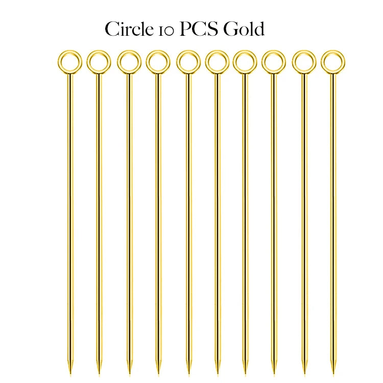 10PCS Cocktail Pick Cocktail Stick Stainless Steel Fruit Sticks Drink Stirring Sticks Martini Picks- Circle/Ball/Hat Shape