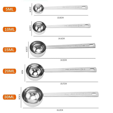 1pc 5/10/15/20/30ML Coffee Scoop Powder Spoon Thicken Stainless Steel Tablespoon Measuring Spoon Kitchen Tools