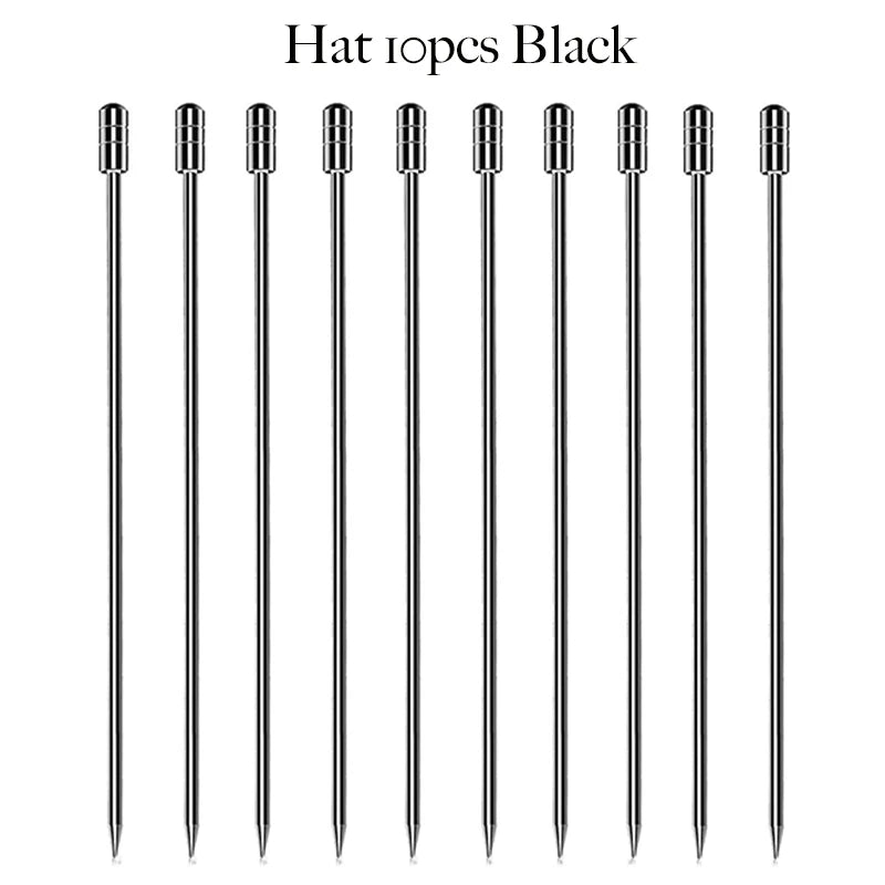 10PCS Cocktail Pick Cocktail Stick Stainless Steel Fruit Sticks Drink Stirring Sticks Martini Picks- Circle/Ball/Hat Shape