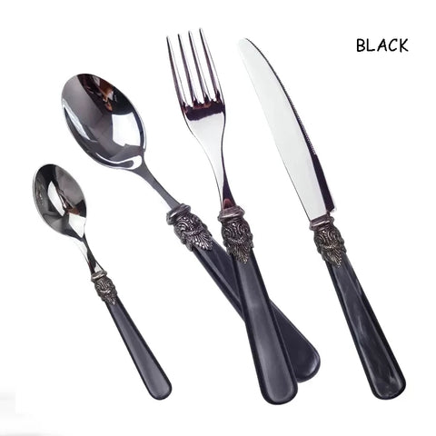 Stainless Steel Dinnerware Set with Luxurious Seashell Handle, Red and White Dinner Knife, Scoop and Fork