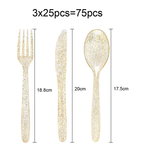 75 Pieces Gold Plastic Silverware- Disposable Flatware Set-Heavyweight Plastic Cutlery- Includes 25 Forks, 25 Spoons, 25 Knives