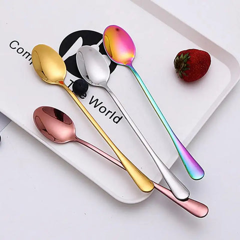 Black Long Handle Tea Spoons Juice Stirring Cutlery Stainless Steel Coffee Spoon Drinking Flatware Kitchen Drop Shipping