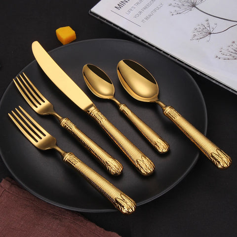 30 Piece Silverware Set Service for 6 Black Gold Premium Stainless Steel Flatware Luxury Golden Mirror Polished Cutlery 30 pcs