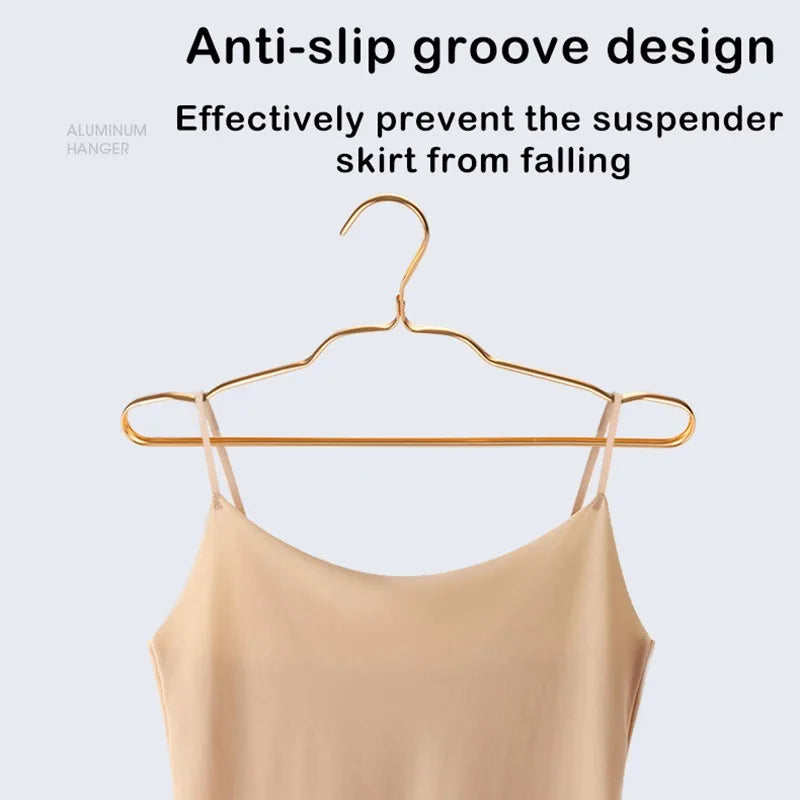 10 Pcs Aluminium Alloy Clothes Hangers Coat Hangers Non-slip Seamless Metal Rack Wardrobe Organizer Closet Clothing Golden Rack