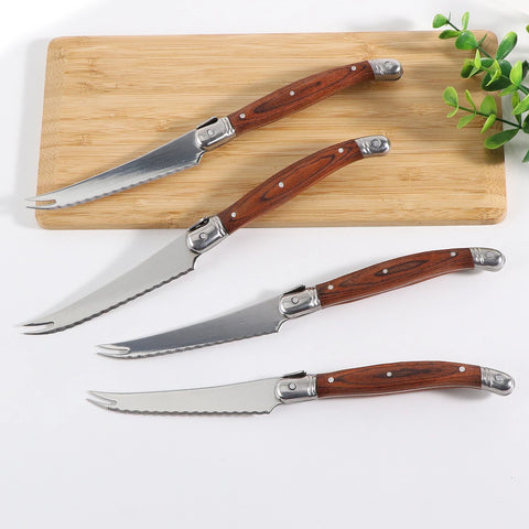 2/4/6/8pcs Stainless Steel Pronged Cheese Knife Pizza Cheese Tools High-end Pakka Wood Sharp Blade Steak Knives