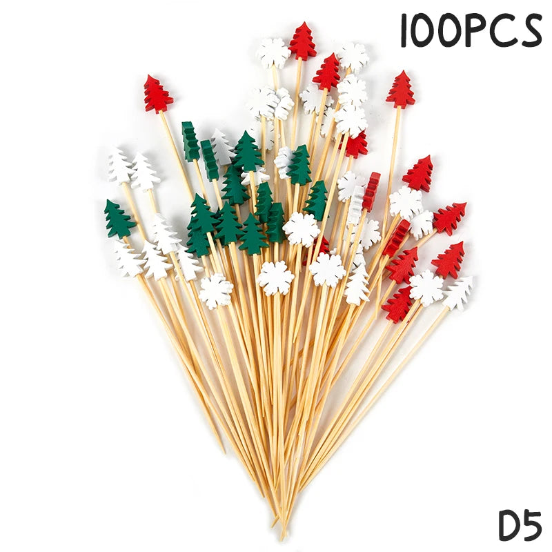 50/100Pcs Disposable Bamboo Skewers Food Cocktail Picks Buffet Fruit Cupcake Fork Sticks Party Table Decoration Supplies