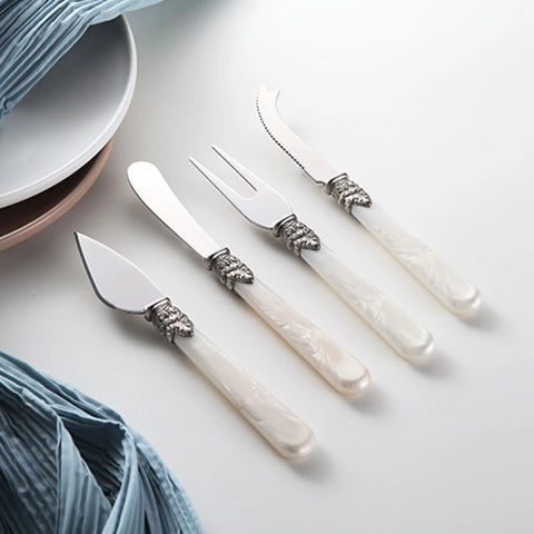 Carving Pearl Cheese Knife Stainless Steel Vintage Resin Handle Butter Pizza Knives Set Cutlery Dessert Tableware Food Safe