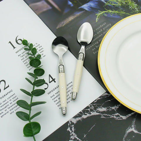 6-24pcs Laguiole Stainless Steel White Silverware Steak Knives Table Forks Dinner Spoons Dessert Teaspoon Set  Cutlery