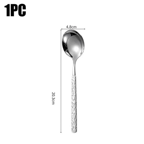 1/10pcs Stainless Steel Round Spoon Long Handle Dessert Spoons Restaurant Tableware Eating Spoon Soup Scoops Kitchen Gadgets