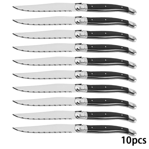 9'' Laguiole Steak Knives Set Serrated Triple Rivet Ergonomic Handle Stainless Steel Black Steel Dinner Table Knife 1/4/6/8 Pcs