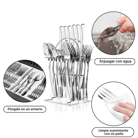 24PCs Western stainless tableware set knife fork spoon outdoor portable household tableware set steak cake kitchen dinnerware