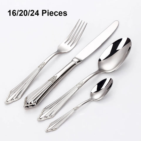 8/12/16/20/24 Pieces Gold Plated Cutlery Set Knife Fork Spoon Set Stainless Steel Western Tableware Mirror Dinnerware Flatware