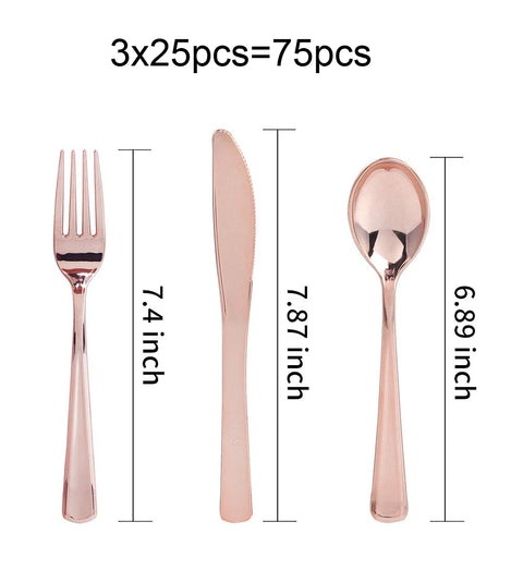 75 Pieces Gold Plastic Silverware- Disposable Flatware Set-Heavyweight Plastic Cutlery- Includes 25 Forks, 25 Spoons, 25 Knives