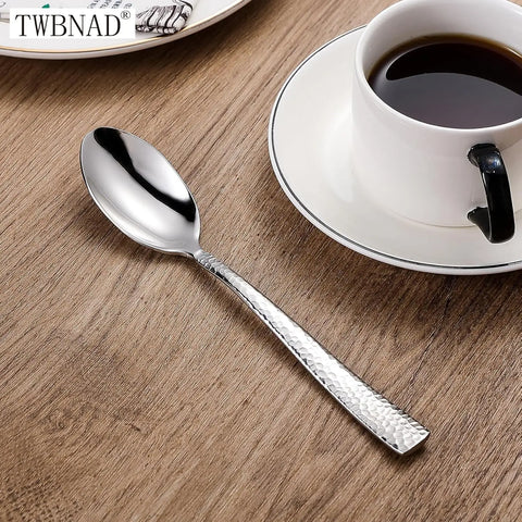 4 Pcs Coffee Spoons 18/10 Stainless Steel Teaspoons, 7 Inch Long Handle Espresso Spoons Hammered Metal Dessert Spoons for  Coffe