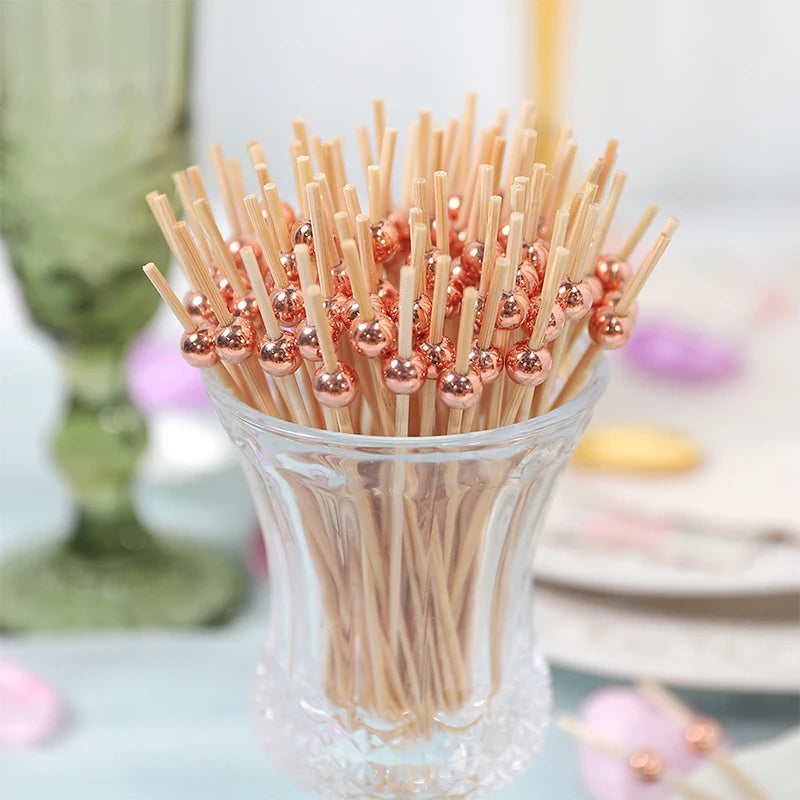 50Pcs Disposable Bamboo Food Fruit Toothpick Cute Bear Flamingo Buffet Cake Dessert Fork Stick for Wedding Birthday Party Decor