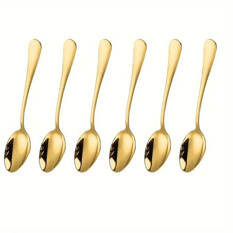 6 Stainless Steel Golden Teaspoons, Coffee Spoons, Machine Washable, Suitable for Restaurant Cafe Happy Eid