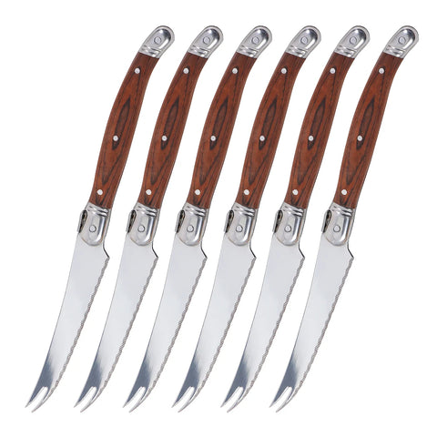 2/4/6/8pcs Stainless Steel Pronged Cheese Knife Pizza Cheese Tools High-end Pakka Wood Sharp Blade Steak Knives