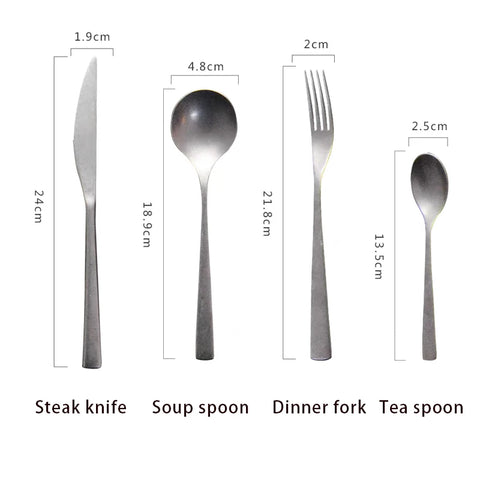 Retro Scrub 304 Stainless Steel Flatware Kitchen Cutlery Set Steak Knife Fork Spoon Set Dessert Fork Vintage Restaurant Cutlery