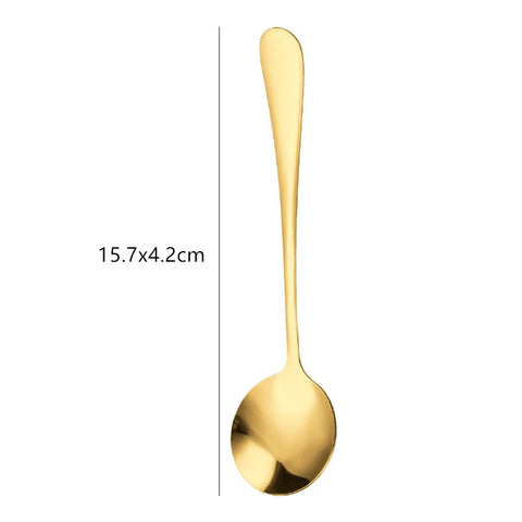 Golden Kids Spoon Soup Ladle Dessert Coffee Spoon Stainless Steel Round Head Teaspoons Kitchen Tableware Home Utensils