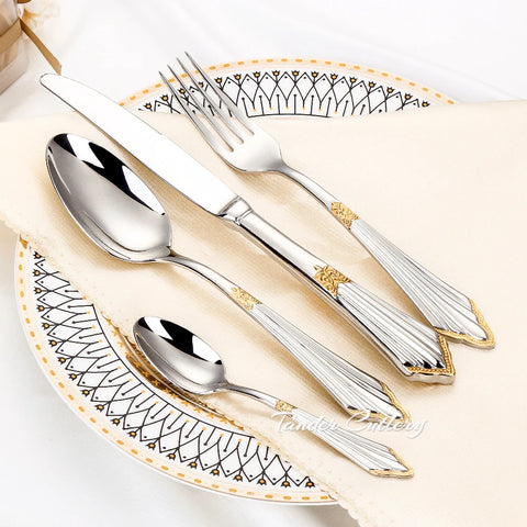 8/12/16/20/24 Pieces Gold Plated Cutlery Set Knife Fork Spoon Set Stainless Steel Western Tableware Mirror Dinnerware Flatware