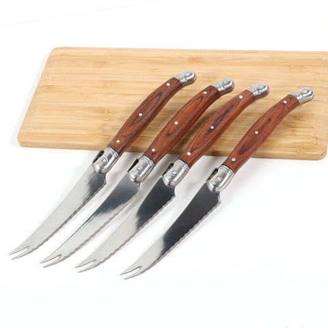 2/4/6/8pcs Stainless Steel Pronged Cheese Knife Pizza Cheese Tools High-end Pakka Wood Sharp Blade Steak Knives