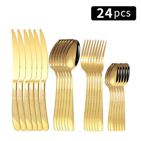 24pc Stainless steel tableware star steak knife and fork dessert fork spoon family suits