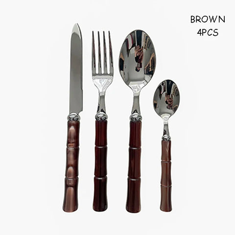 Stainless Steel Dinnerware Set with Luxurious Seashell Handle, Red and White Dinner Knife, Scoop and Fork