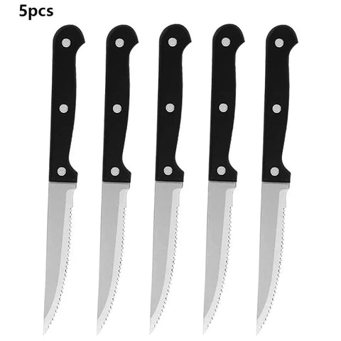 1-12pcs Steak Knife Set Stainless Steel Sharp Serrated Dinner Knives Household Western Steak Knife Plastic Handle Bread Knife