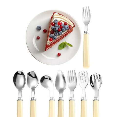 16.5cm Dinner Spoon Fork Fruit Puree Spoon Stainless Steel Coffee Stirring Square Round Soup Spoon Tool Home Kitchen Tableware