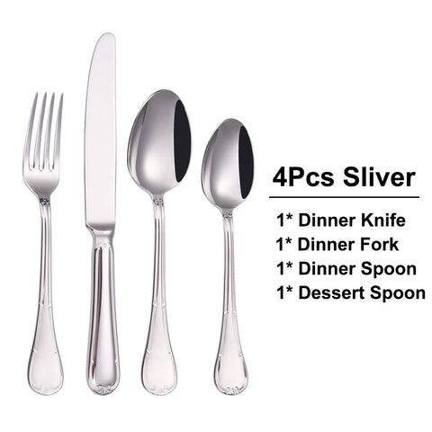 4/8/12/16/20pcs Gold Cutlery Western Tableware Stainless Steel Dinner Set Mirror Sliver Knife Fork Spoon Set Dishwasher Safety