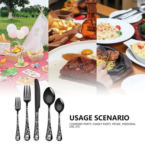 Stainless steel knife, fork and spoon set tableware Skull Western food gift box with 5 components for 4 people /8 people