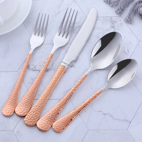 5Pcs Stainless Steel Dinnerware Set Western Flatware Dinner Knife Fork Spoon Cutlery Set Steak Tableware Restaurant Food Server