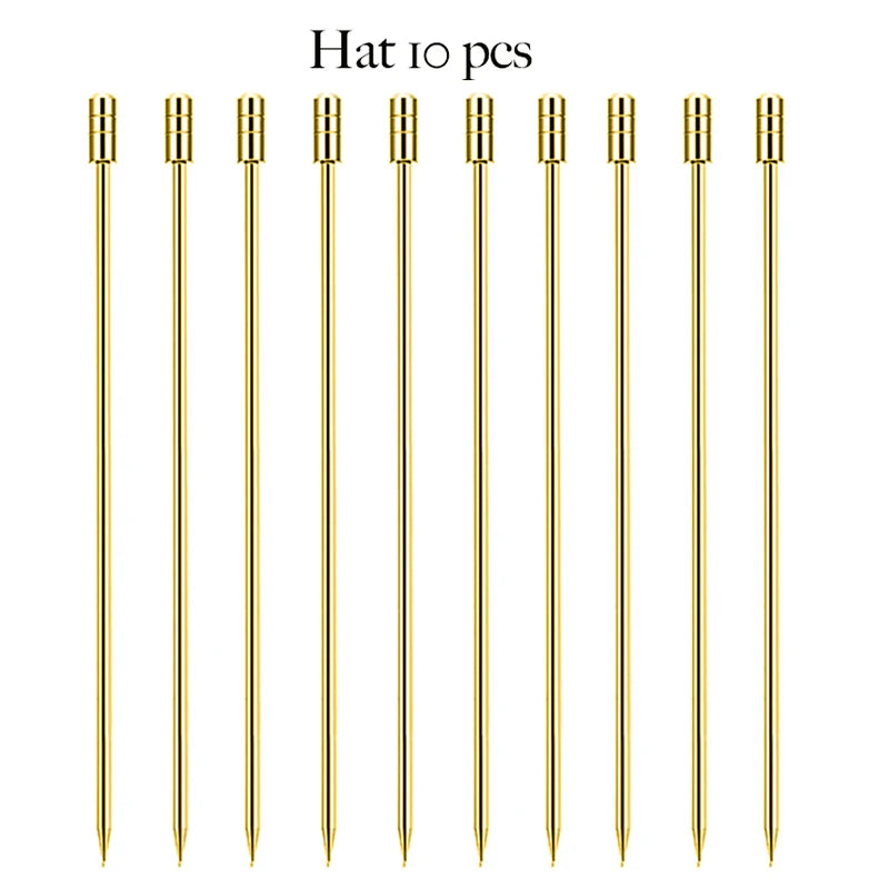 10PCS Cocktail Pick Cocktail Stick Stainless Steel Fruit Sticks Drink Stirring Sticks Martini Picks- Circle/Ball/Hat Shape
