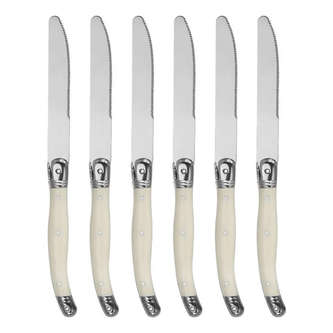 4/6/8pcs Stainless Steel Laguiole Cutlery Set Steak Knife Fork Spoon Set White Handle Restaurant Bar Kitchen Tableware