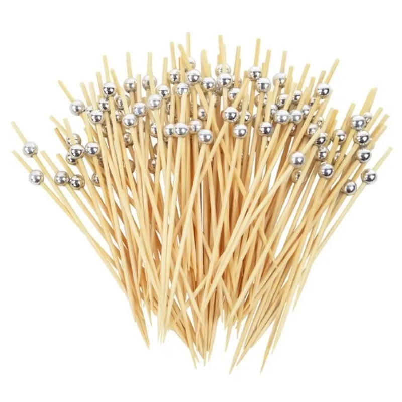 100PCS Disposable Pearl Toothpicks Appetizers Cake Desserts Cocktails Fruits Wedding Party Restaurant Holiday Accessories