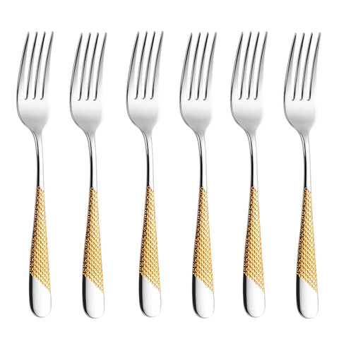 6 Pieces Stainless Steel Cutlery Set Western Gold Tableware Silver Knife Fork Spoon Dishwasher Safe Luxury Kitchen Utensils