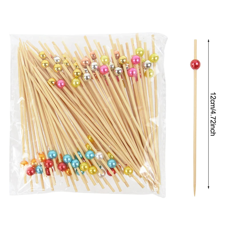 100pcs Disposable Bamboo Food Fruit Toothpick Cute Bear Flamingo Buffet Cake Dessert Fork Stick for Wedding Birthday Party Decor